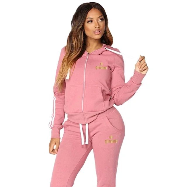 Casual hoodie+long pants women's zippered hooded sports set - AdeLShop