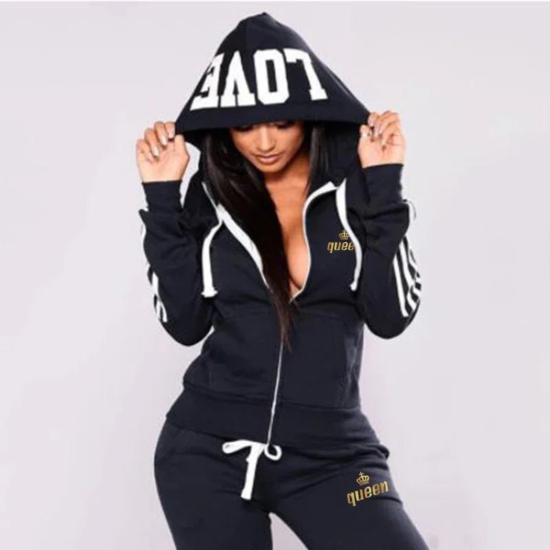 Casual hoodie+long pants women's zippered hooded sports set - AdeLShop