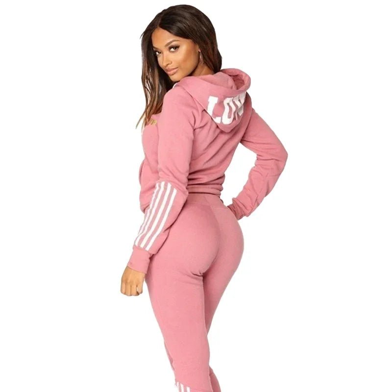 Casual hoodie+long pants women's zippered hooded sports set - AdeLShop