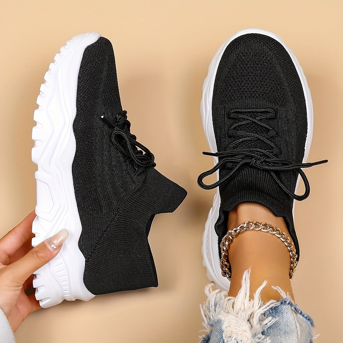 Chic Womens Breathable Knit Sneakers - AdeLShop