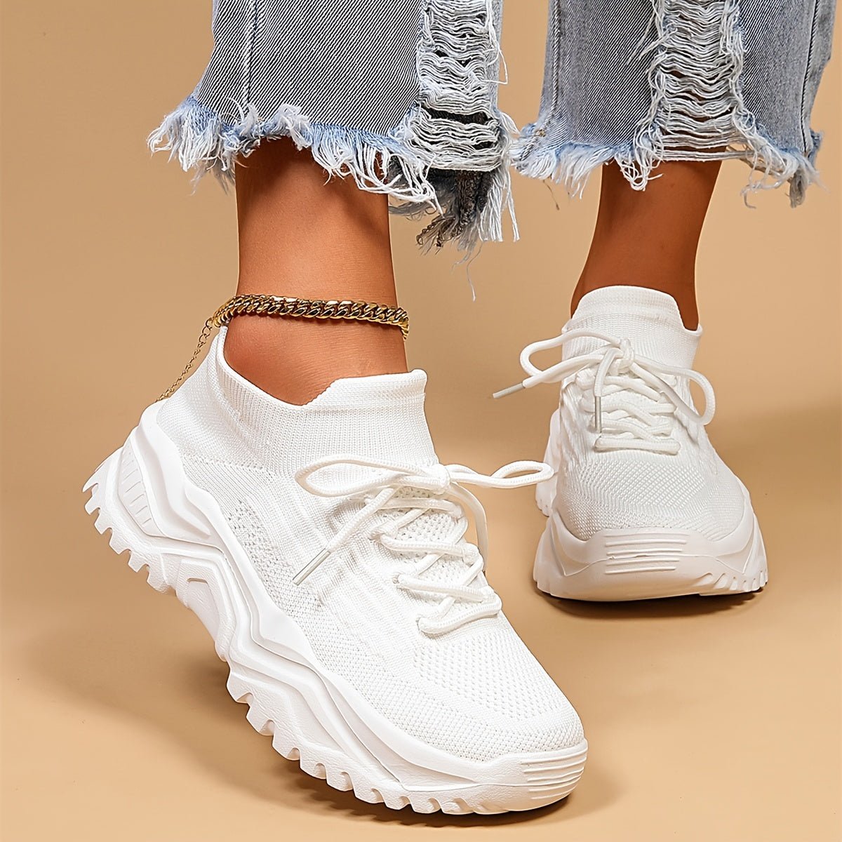Chic Womens Breathable Knit Sneakers - AdeLShop