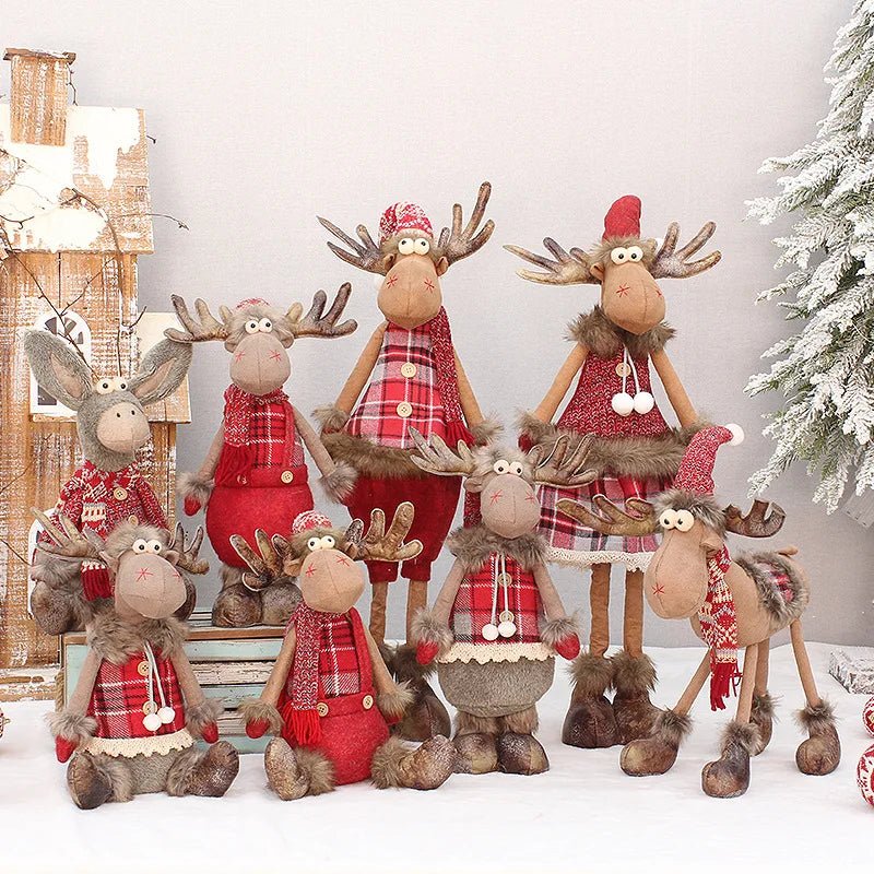 Christmas Cute Elk Decor Table Decor Red Fabric Retractable Standing Sitting Posture - AdeLShop