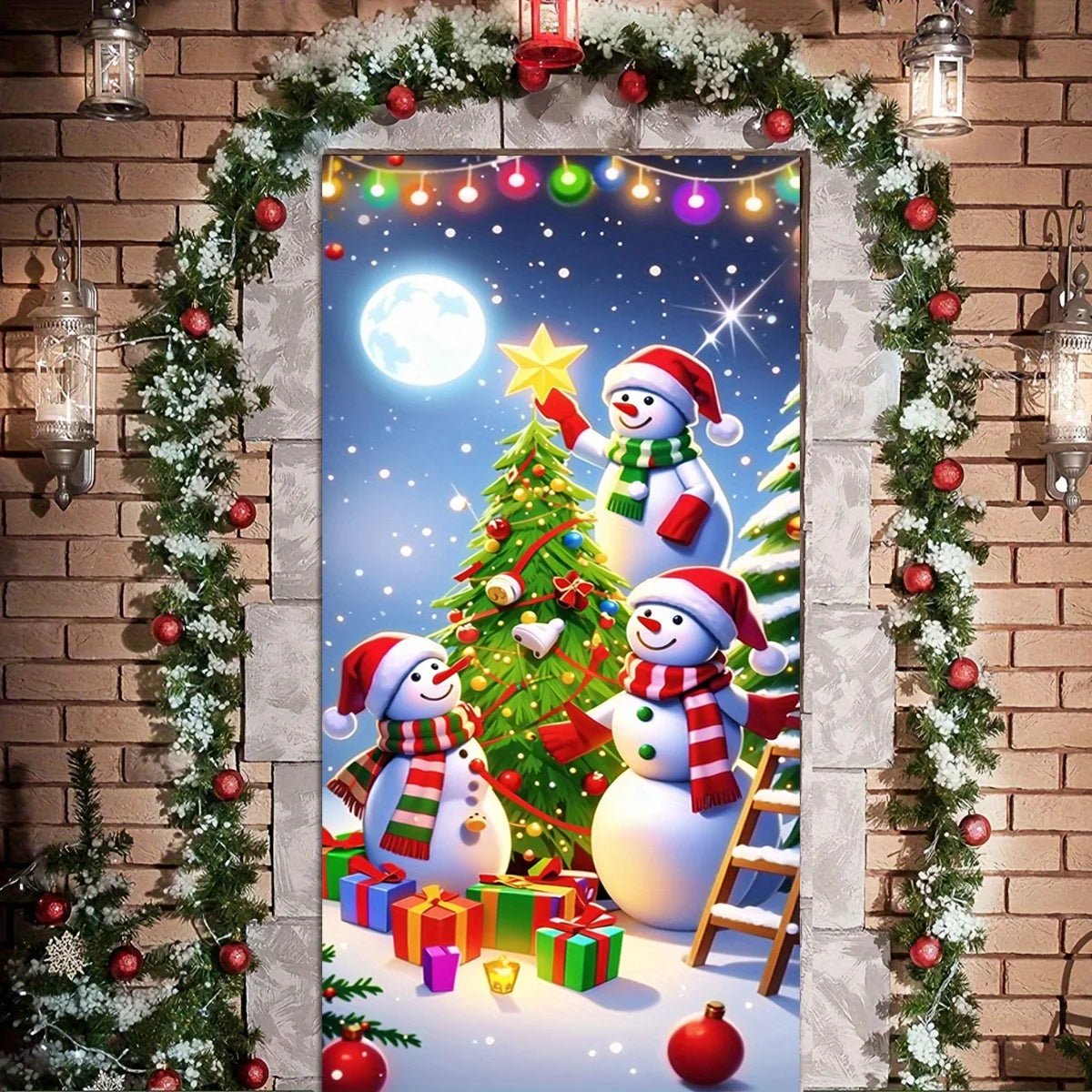 Christmas door casing, snowman decorated , perfect holiday, entrance and outdoor party - AdeLShop
