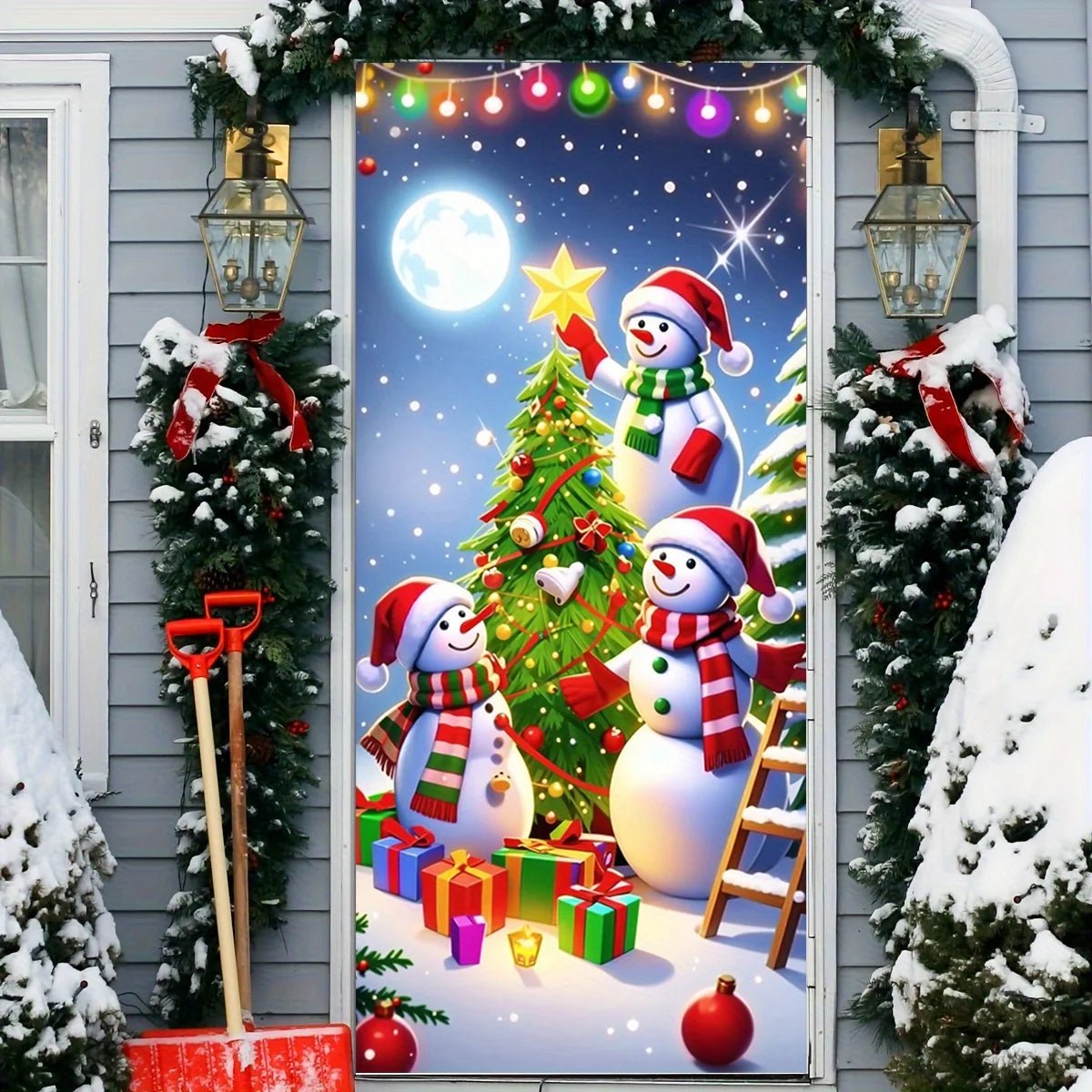 Christmas door casing, snowman decorated , perfect holiday, entrance and outdoor party - AdeLShop