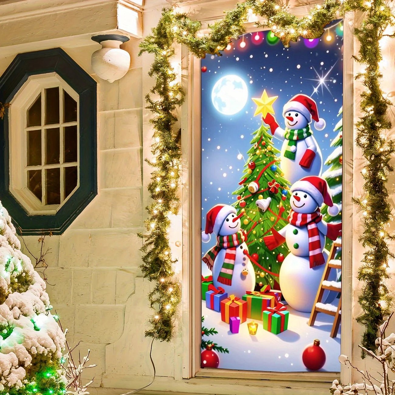 Christmas door casing, snowman decorated , perfect holiday, entrance and outdoor party - AdeLShop