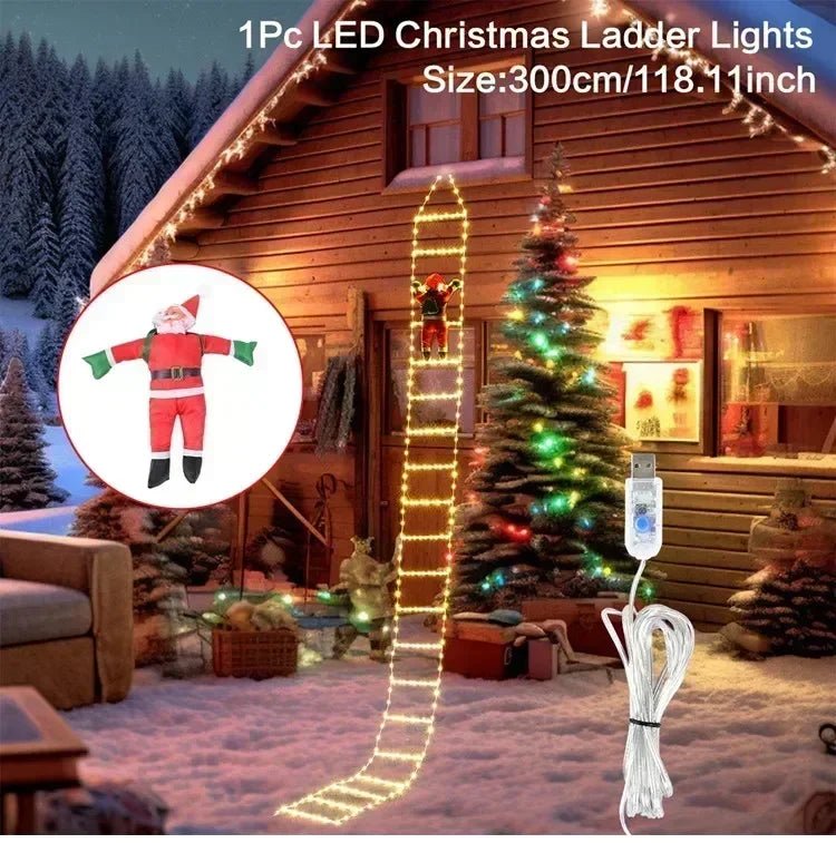 Christmas Light String Santa Claus Climbing on Rope Ladder Christmas Decoration - AdeLShop