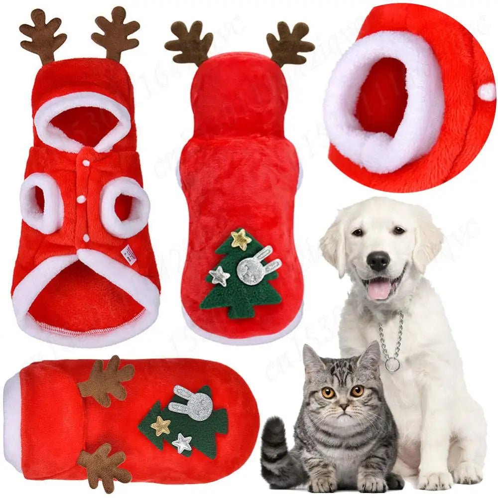 Christmas Pet Clothes Elk Pet Dog Cold Weather Coats Winter Warm cat Christmas Clothes - AdeLShop