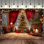 Christmas tree and fireplace background, suitable for holiday photos - AdeLShop