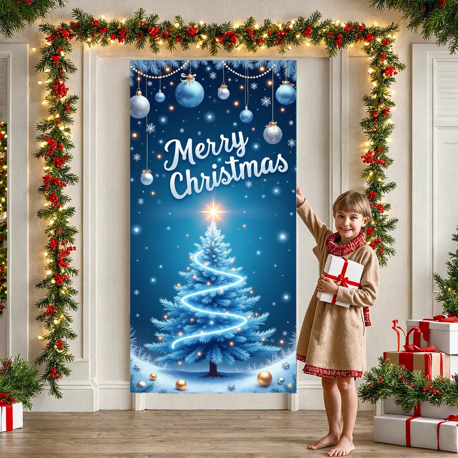 Christmas Tree Banner Festive Holiday Banner Elegant Christmas Decoration - AdeLShop