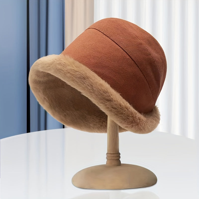Winter Thermal Bucket Hat, Faux Fur Plush Thickened Ear Protection