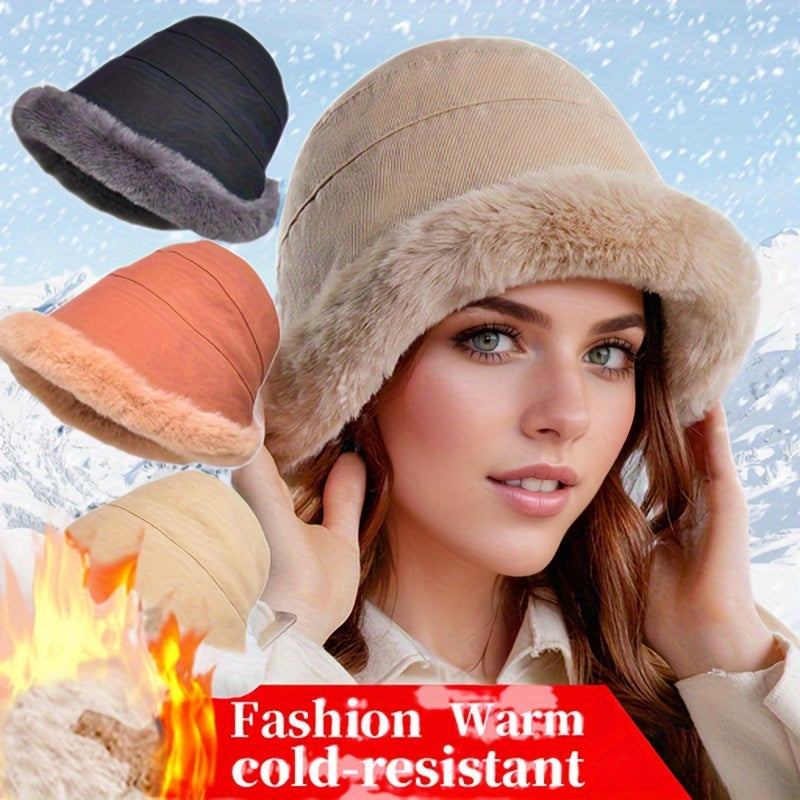 Winter Thermal Bucket Hat, Faux Fur Plush Thickened Ear Protection
