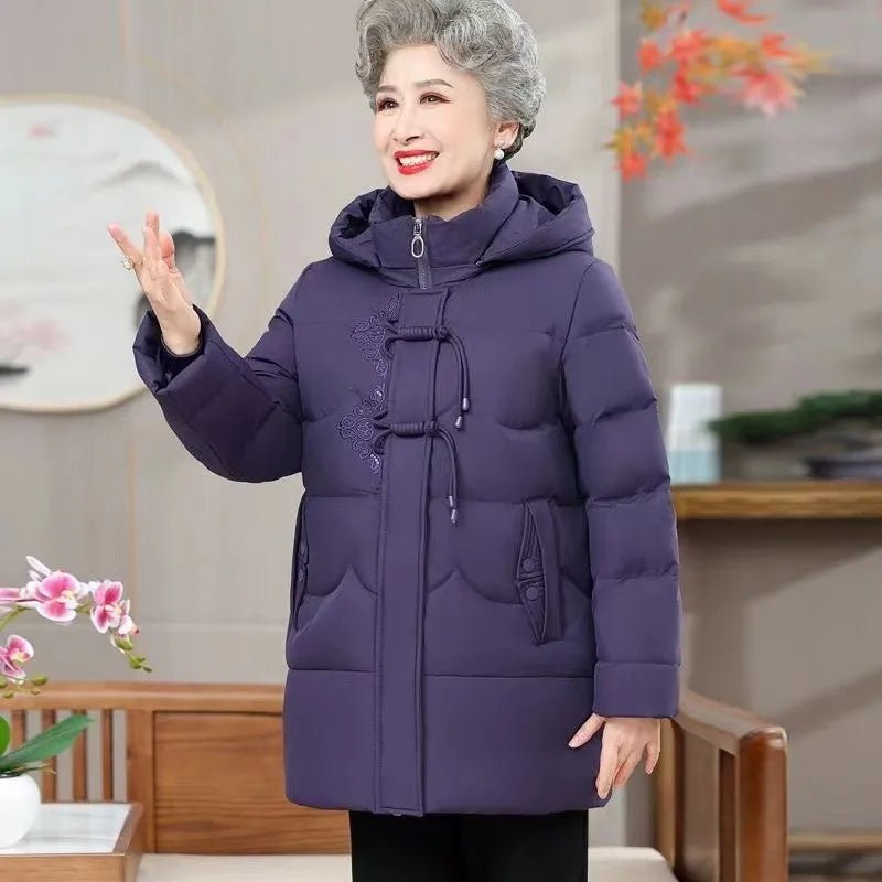 Embroidery Warm Winter Clothes Women's Coat Middle - Aged Elderly - AdeLShop