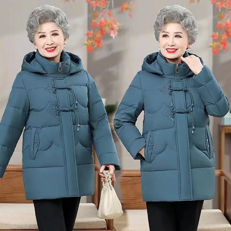 Embroidery Warm Winter Clothes Women's Coat Middle - Aged Elderly - AdeLShop