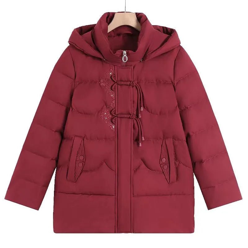 Embroidery Warm Winter Clothes Women's Coat Middle - Aged Elderly - AdeLShop