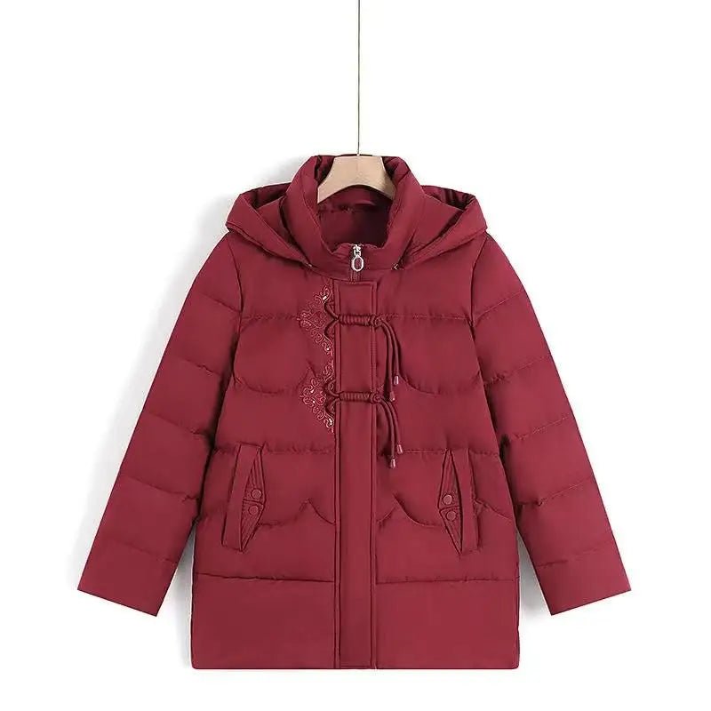 Embroidery Warm Winter Clothes Women's Coat Middle - Aged Elderly - AdeLShop
