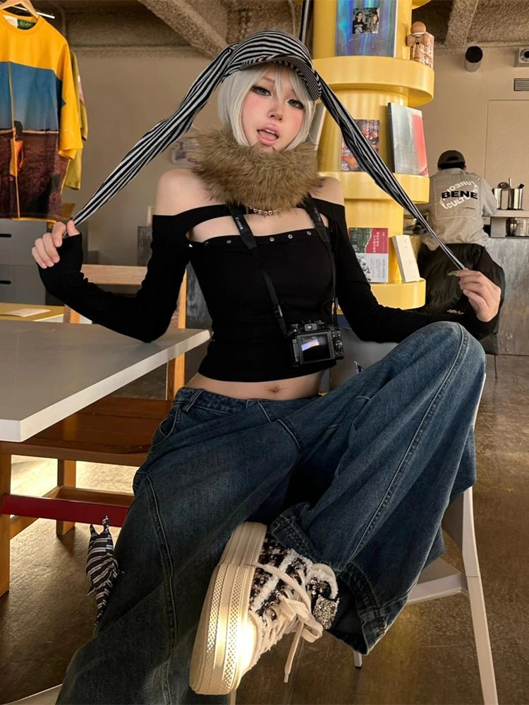 Erwofeina Black Sexy Rivet Women's T-shirt - AdeLShop