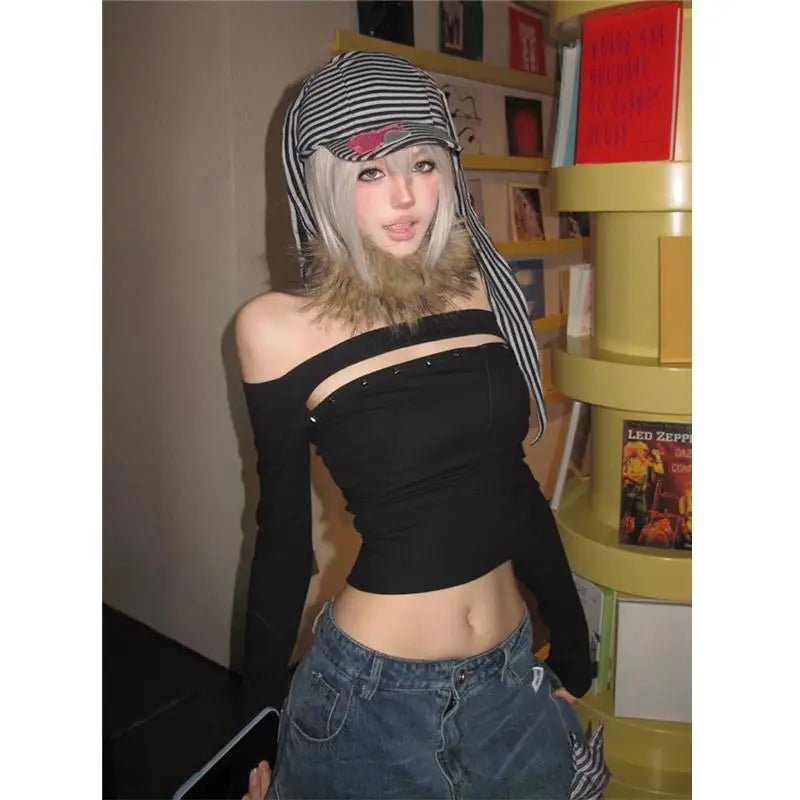 Erwofeina Black Sexy Rivet Women's T-shirt - AdeLShop