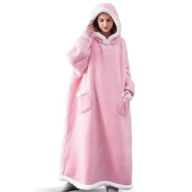 Extra Long Wearable Blankets Winter Flannel Hooded - AdeLShop