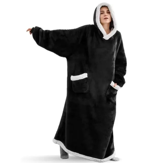 Extra Long Wearable Blankets Winter Flannel Hooded - AdeLShop