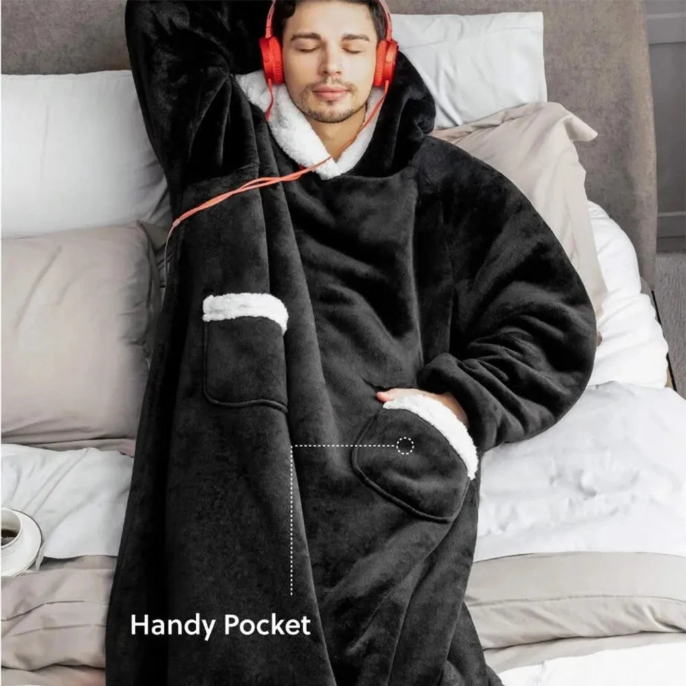 Extra Long Wearable Blankets Winter Flannel Hooded - AdeLShop