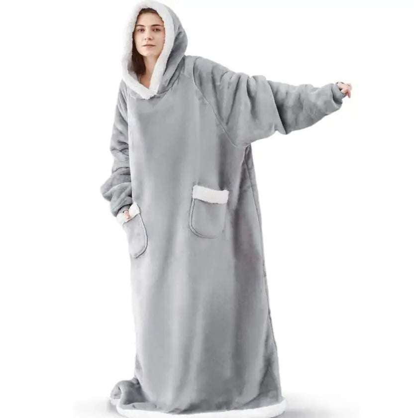 Extra Long Wearable Blankets Winter Flannel Hooded - AdeLShop