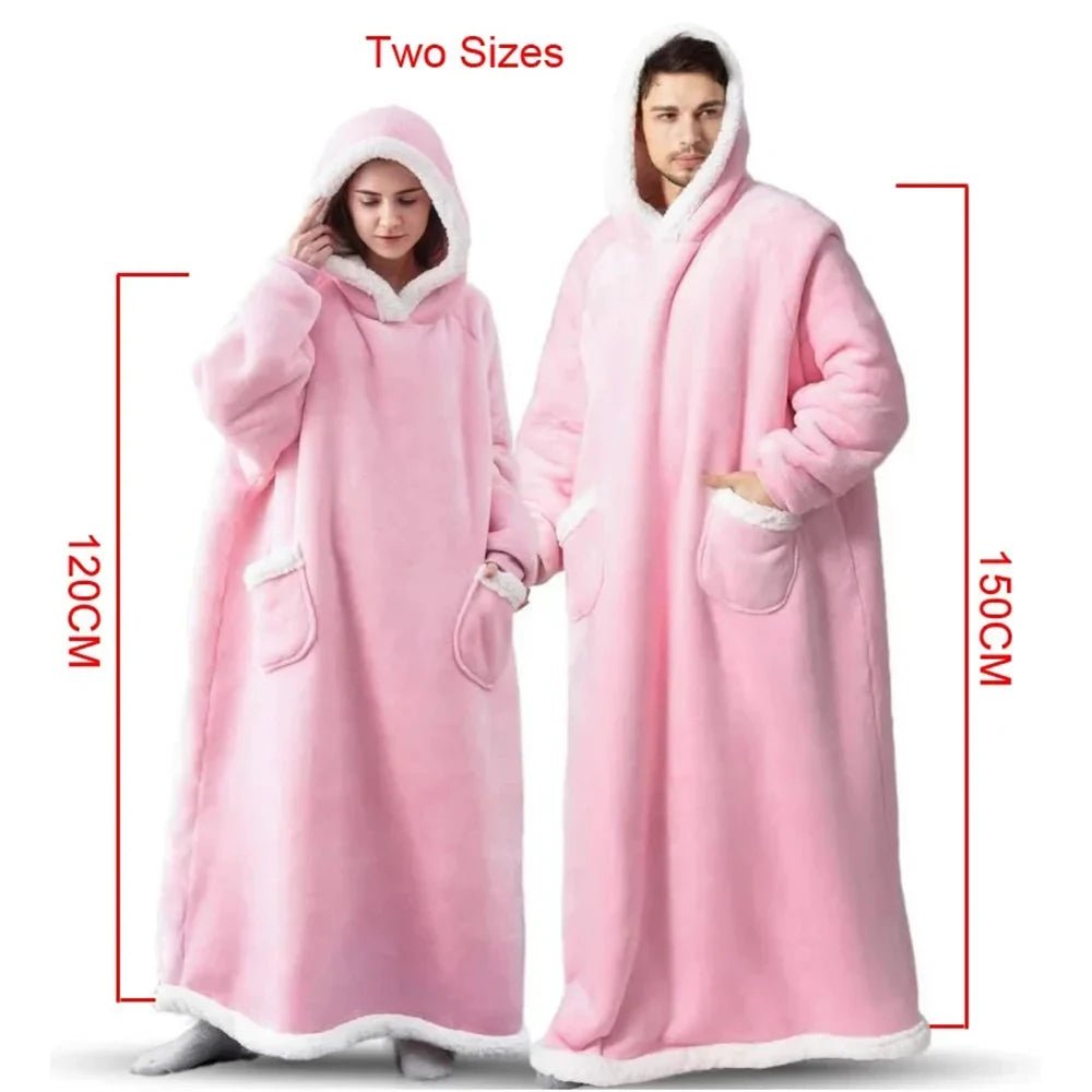 Extra Long Wearable Blankets Winter Flannel Hooded - AdeLShop