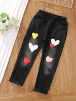 Girls Ripped Tapered Jeans, Cartoon Pattern Elastic Waistband Denim - AdeLShop