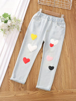 Girls Ripped Tapered Jeans, Cartoon Pattern Elastic Waistband Denim - AdeLShop