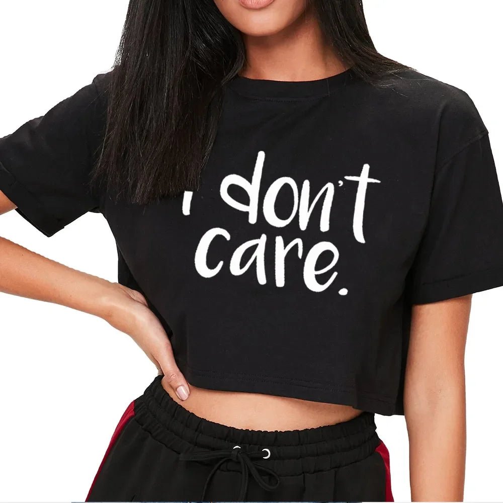 I Don't Care Print Crop Tee T-Shirt Women Clothing - AdeLShop