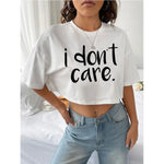 I Don't Care Print Crop Tee T-Shirt Women Clothing - AdeLShop