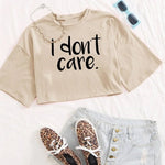 I Don't Care Print Crop Tee T-Shirt Women Clothing - AdeLShop