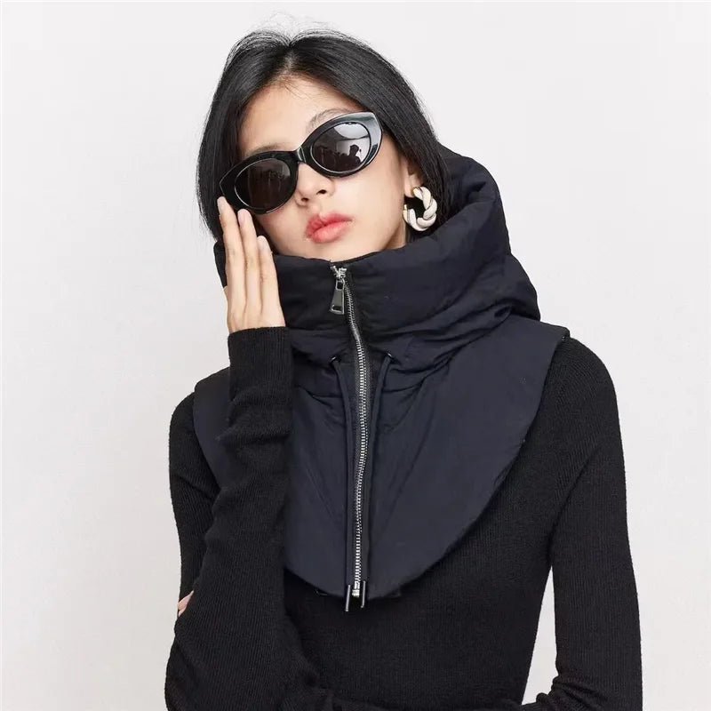 Jacket Women Male Bracket Mock Collar Zipper Cape Beanie - AdeLShop