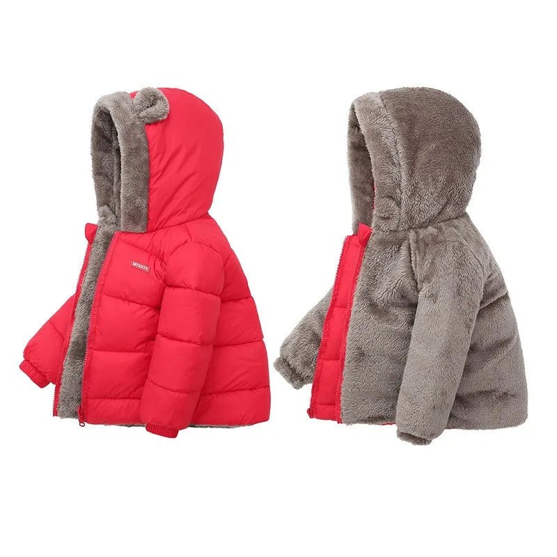 Kids Boy Girl Hooded Jacket Winter Clothes Plush - AdeLShop