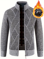 Loldeal Men'S Stand Collar Diamond Plaid Cardigan - AdeLShop