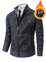 Loldeal Men'S Stand Collar Diamond Plaid Cardigan - AdeLShop