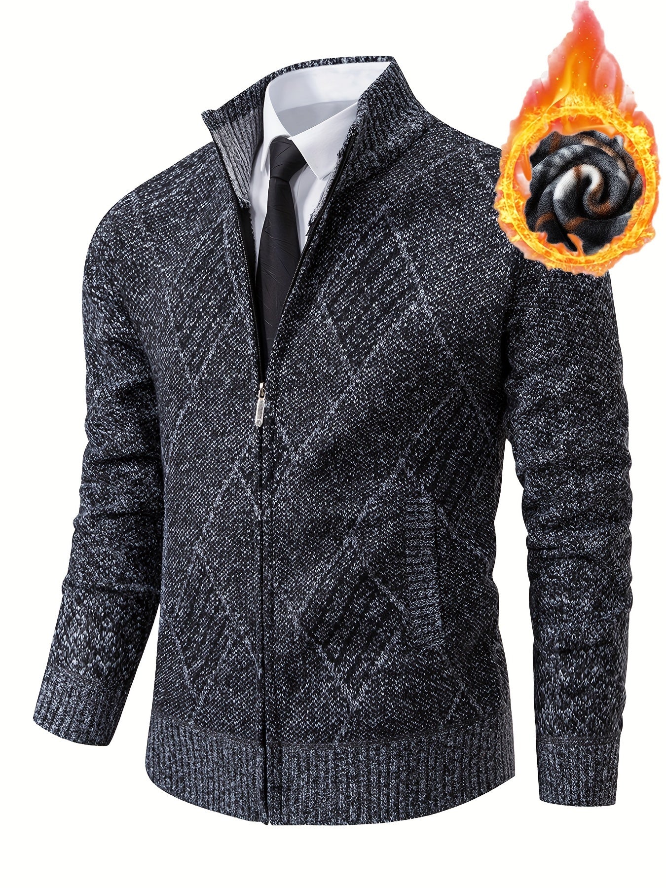Loldeal Men'S Stand Collar Diamond Plaid Cardigan - AdeLShop