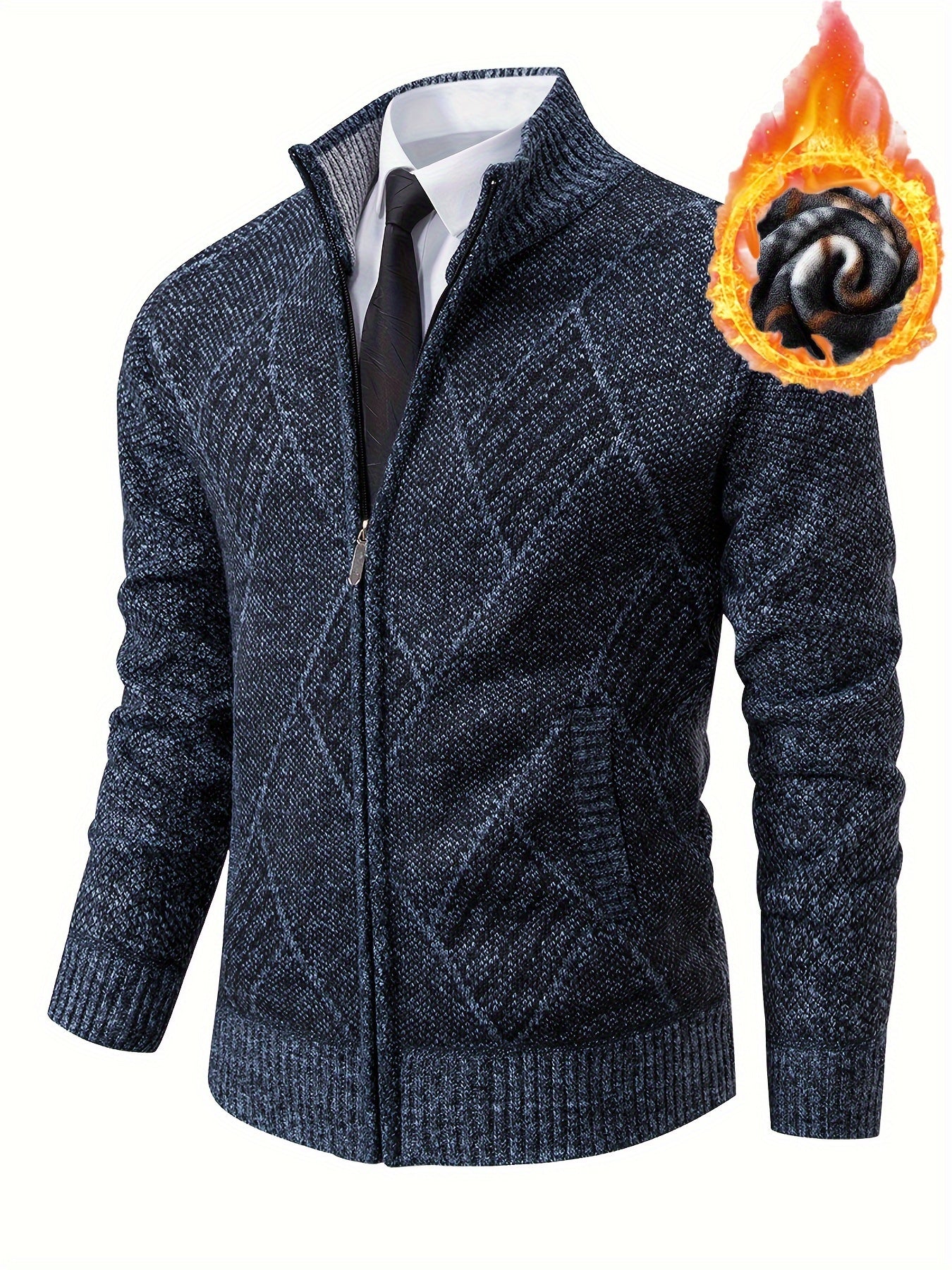Loldeal Men'S Stand Collar Diamond Plaid Cardigan - AdeLShop