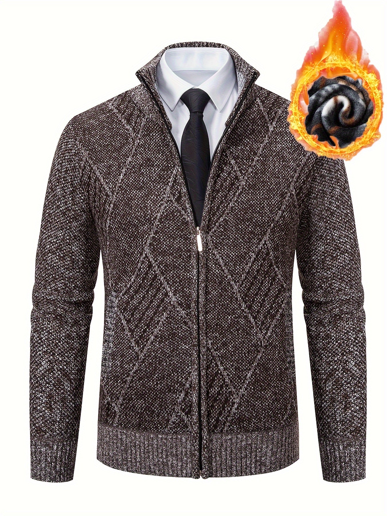 Loldeal Men'S Stand Collar Diamond Plaid Cardigan - AdeLShop