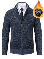 Loldeal Men'S Stand Collar Diamond Plaid Cardigan - AdeLShop