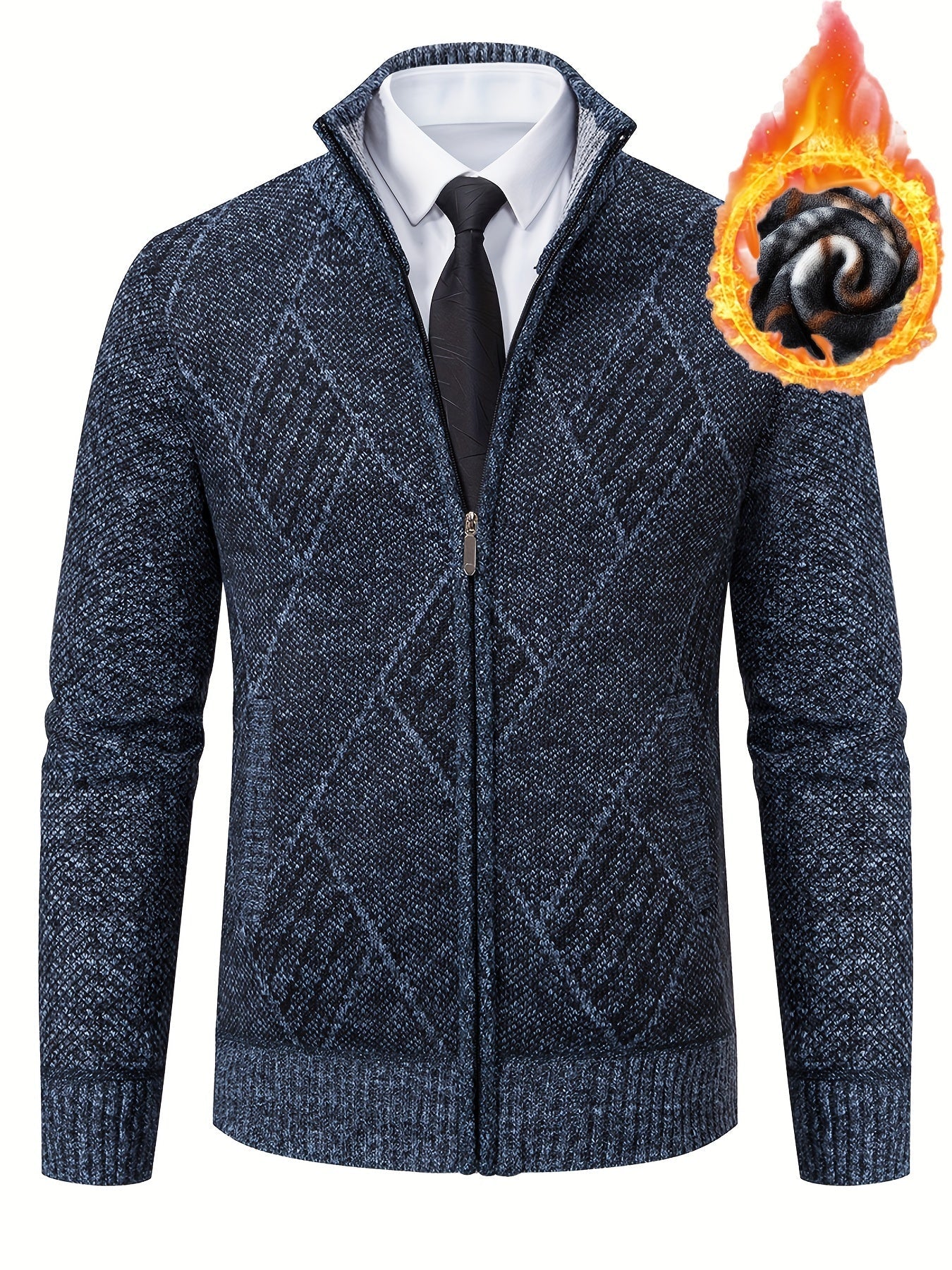 Loldeal Men'S Stand Collar Diamond Plaid Cardigan - AdeLShop