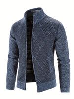 Loldeal Men'S Stand Collar Diamond Plaid Cardigan - AdeLShop