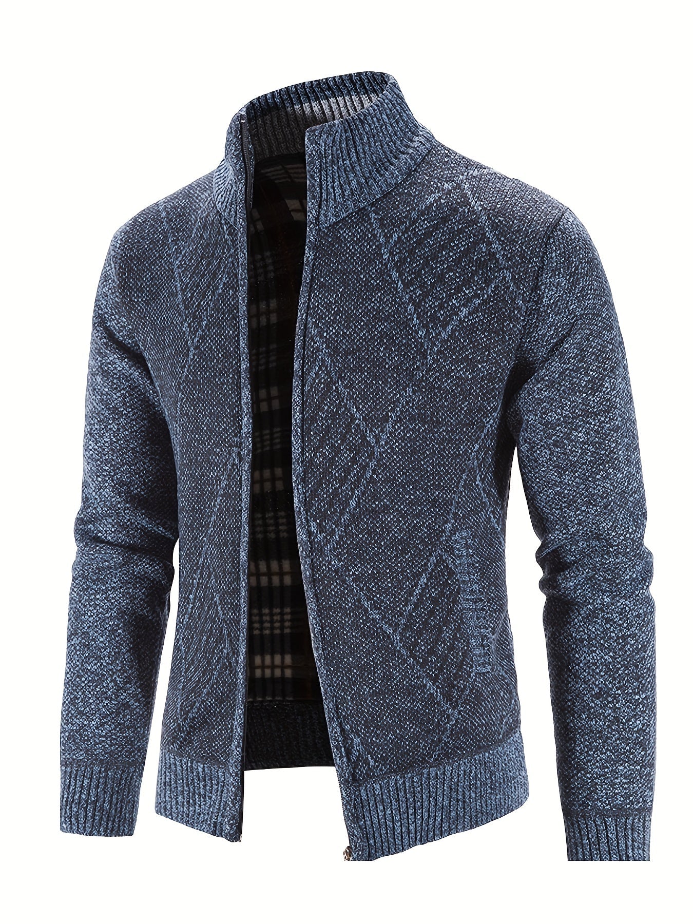 Loldeal Men'S Stand Collar Diamond Plaid Cardigan - AdeLShop
