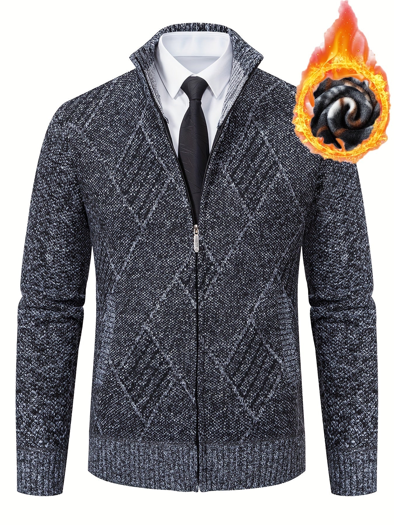 Loldeal Men'S Stand Collar Diamond Plaid Cardigan - AdeLShop