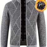 Loldeal Men'S Stand Collar Diamond Plaid Cardigan - AdeLShop
