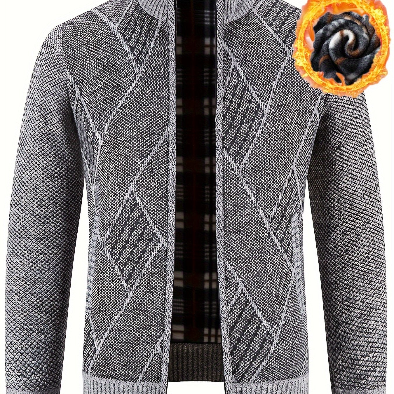 Loldeal Men'S Stand Collar Diamond Plaid Cardigan - AdeLShop