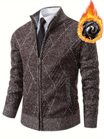 Loldeal Men'S Stand Collar Diamond Plaid Cardigan - AdeLShop