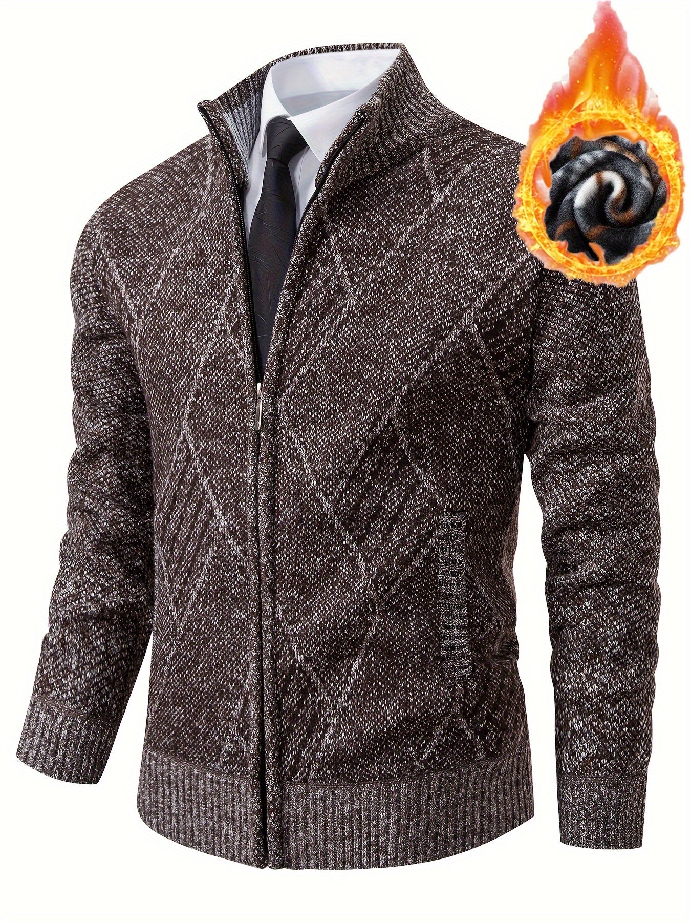 Loldeal Men'S Stand Collar Diamond Plaid Cardigan - AdeLShop