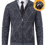 Loldeal Men'S Stand Collar Diamond Plaid Cardigan - AdeLShop