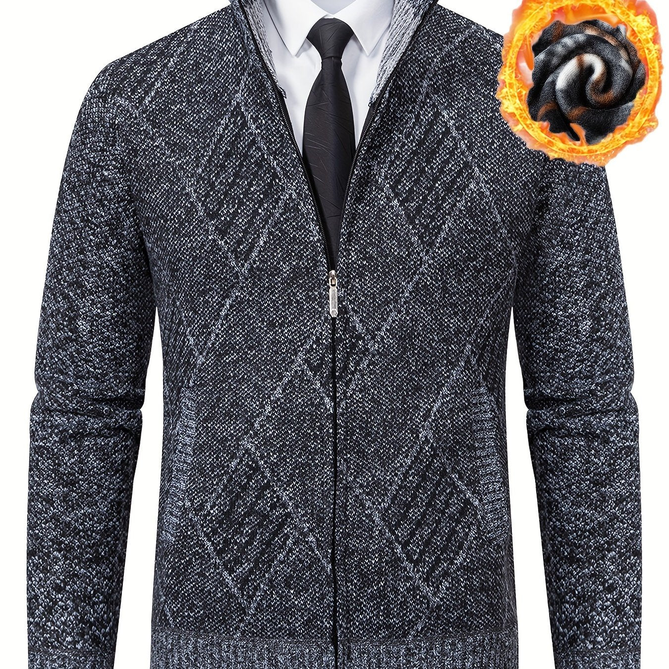 Loldeal Men'S Stand Collar Diamond Plaid Cardigan - AdeLShop