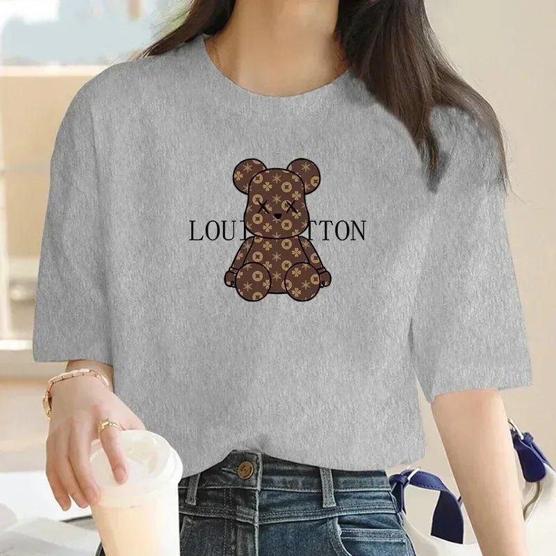 Louis Vuitton Cartoon Bear Print Women's Short Sleeve - AdeLShop